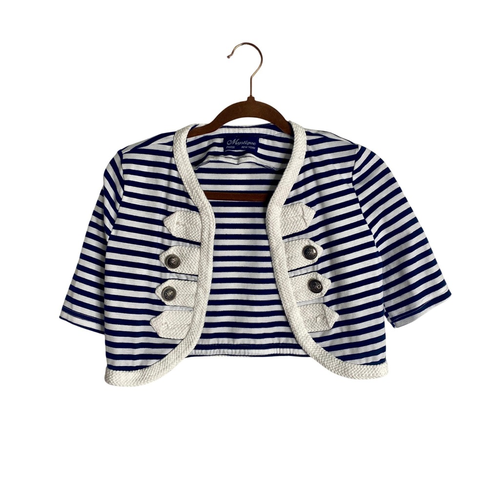 Vintage Mystique Paris Nautical Striped Cropped Bolero Jacket 80s Military Y2K
